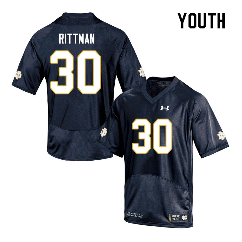 Youth #30 Jake Rittman Notre Dame Fighting Irish College Football Jerseys Sale-Navy